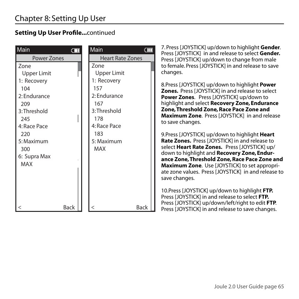 Chapter 8: setting up user | PowerTap Joule 2.0 User Manual | Page 65 / 82