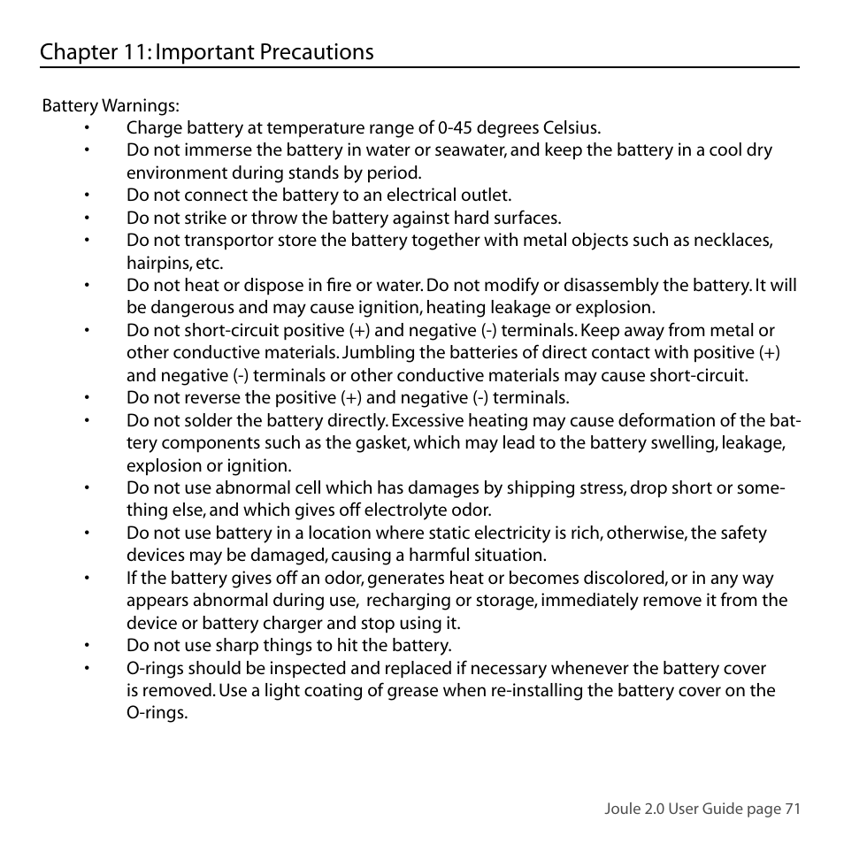 Chapter 11: important precautions | PowerTap Joule 2.0 User Manual | Page 71 / 82