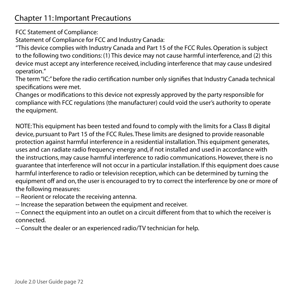 Chapter 11: important precautions | PowerTap Joule 2.0 User Manual | Page 72 / 82