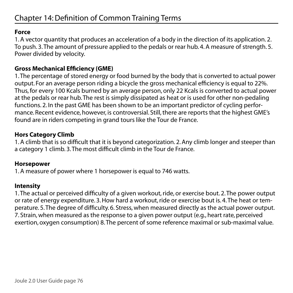 Chapter 14: defi nition of common training terms | PowerTap Joule 2.0 User Manual | Page 76 / 82