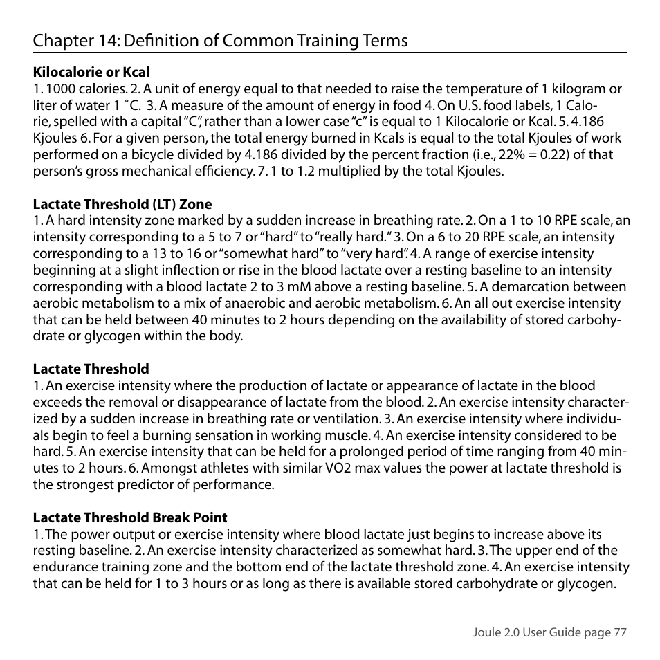 Chapter 14: defi nition of common training terms | PowerTap Joule 2.0 User Manual | Page 77 / 82