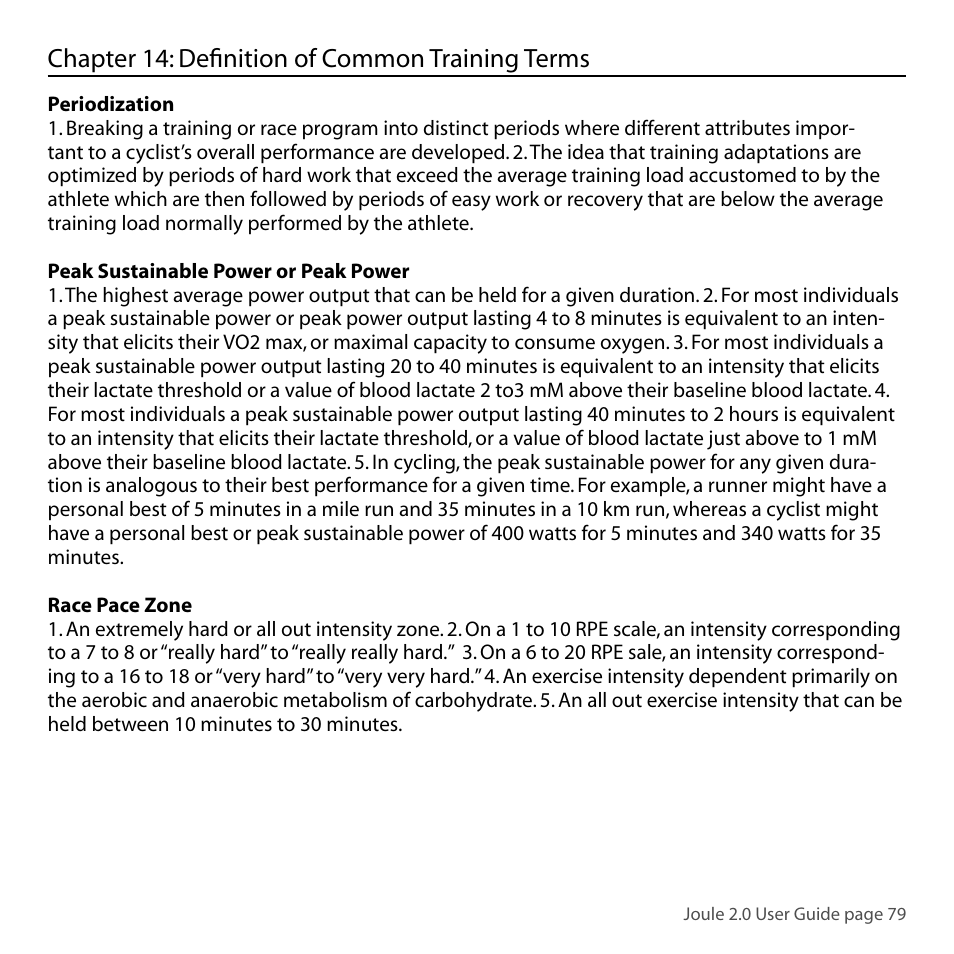 Chapter 14: defi nition of common training terms | PowerTap Joule 2.0 User Manual | Page 79 / 82