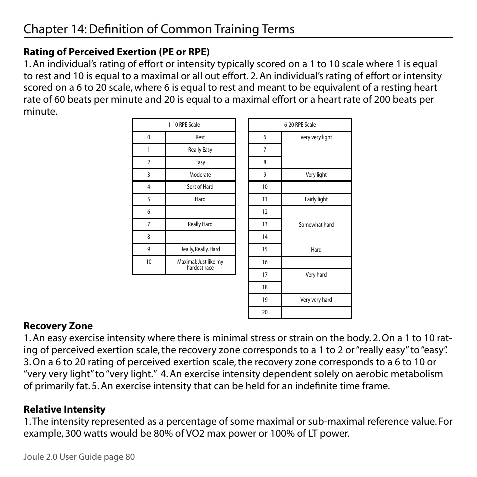 Chapter 14: defi nition of common training terms, Joule 2.0 user guide page 80 | PowerTap Joule 2.0 User Manual | Page 80 / 82
