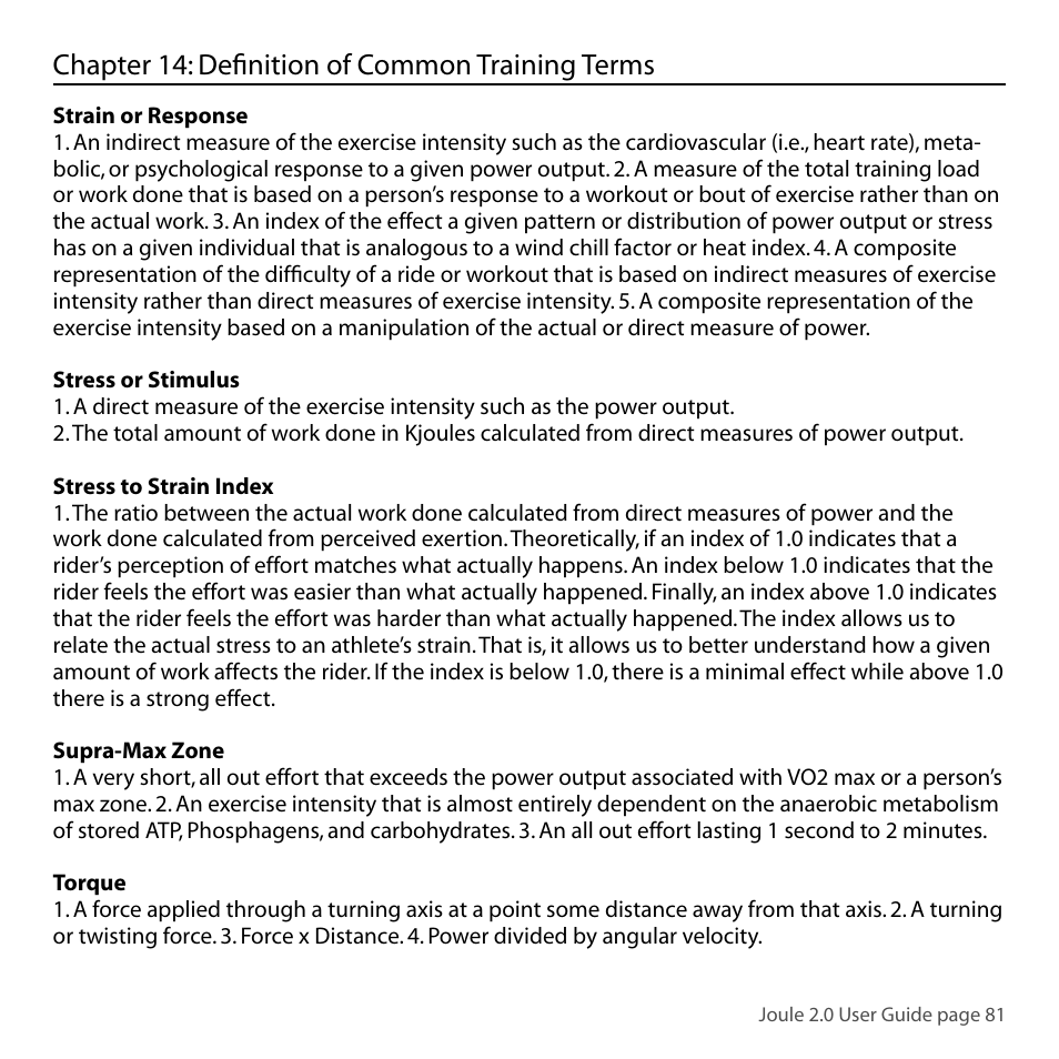 Chapter 14: defi nition of common training terms | PowerTap Joule 2.0 User Manual | Page 81 / 82
