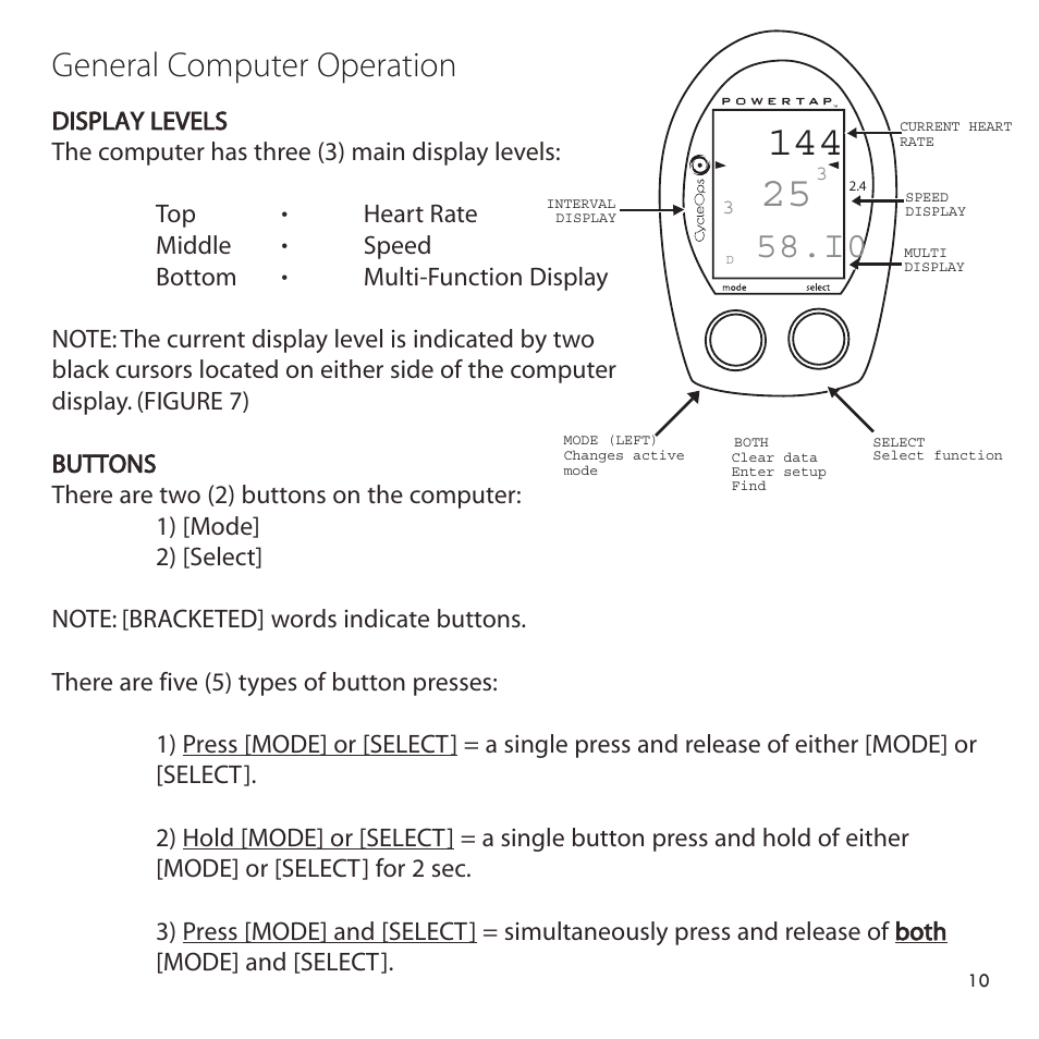 General computer operation | PowerTap Cervo 2.4 Pro User Manual | Page 10 / 32