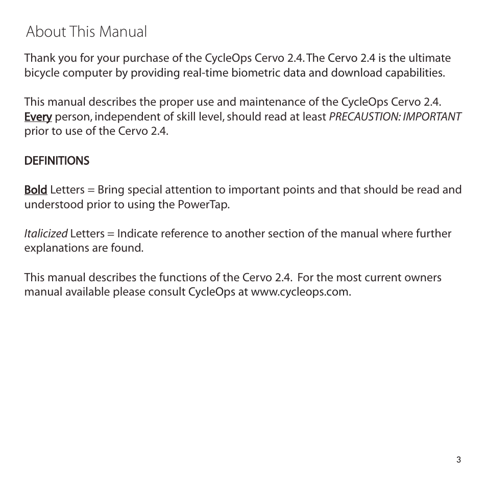 About this manual | PowerTap Cervo 2.4 Pro User Manual | Page 3 / 32