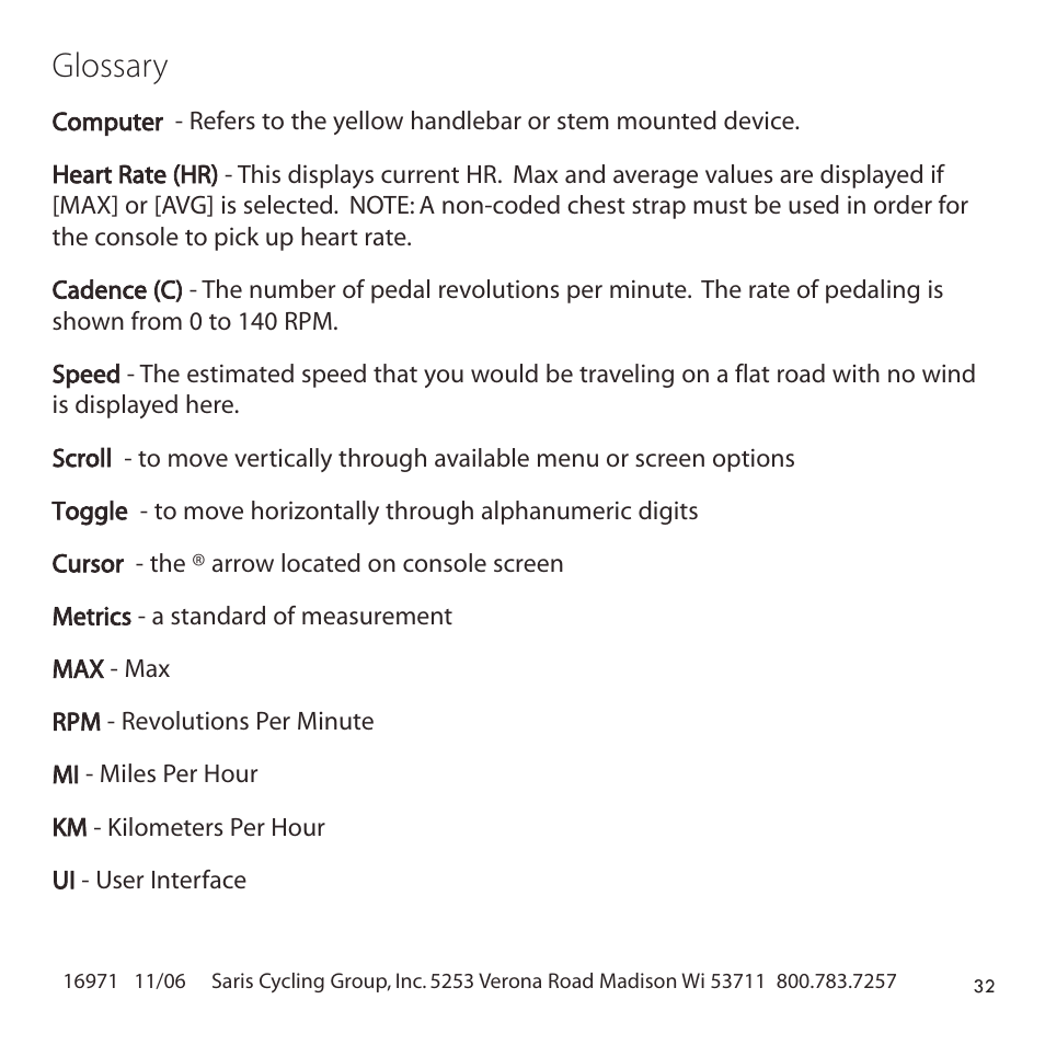 Glossary | PowerTap Cervo 2.4 Pro User Manual | Page 32 / 32