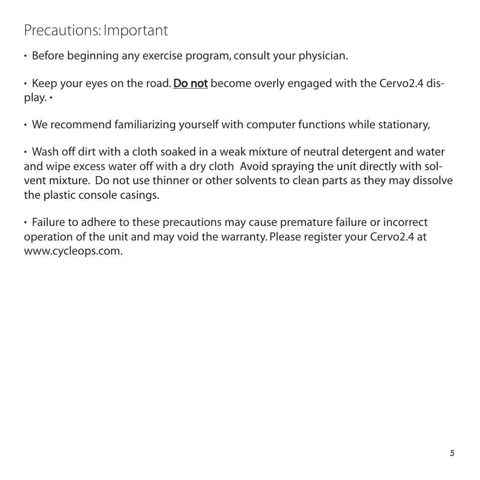 Precautions: important | PowerTap Cervo 2.4 Pro User Manual | Page 5 / 32