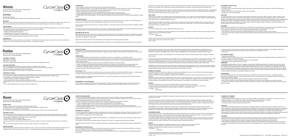 PowerTap Wheels User Manual | 2 pages