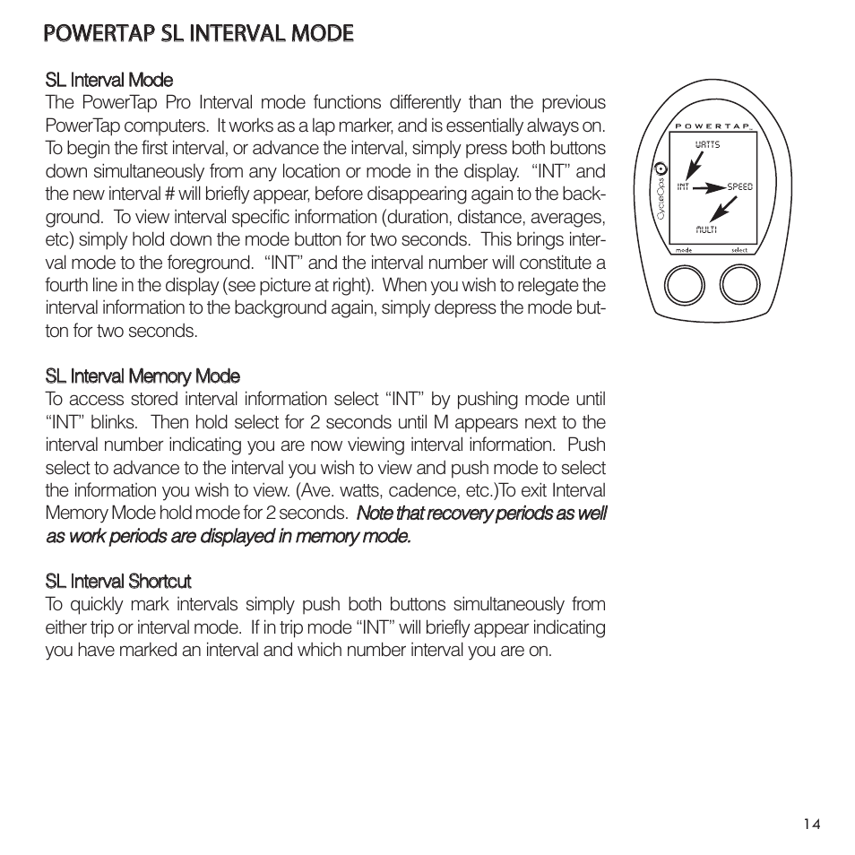 PowerTap SL User Manual | Page 14 / 39
