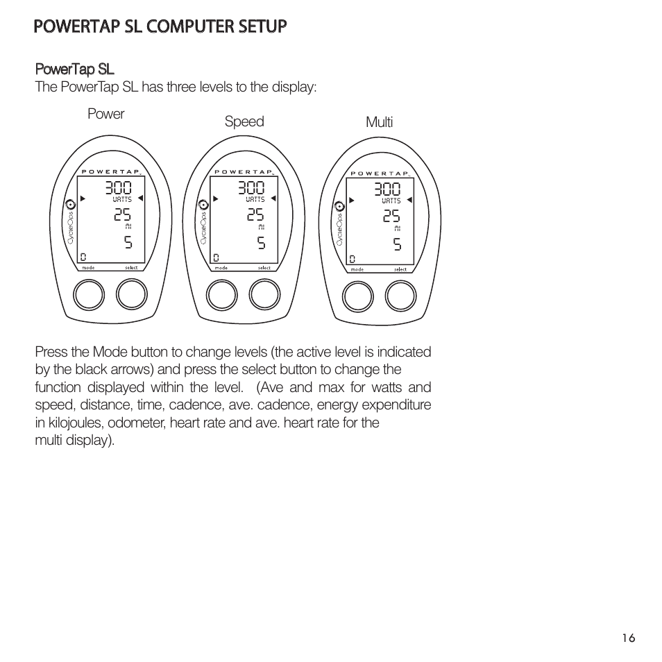 PowerTap SL User Manual | Page 16 / 39