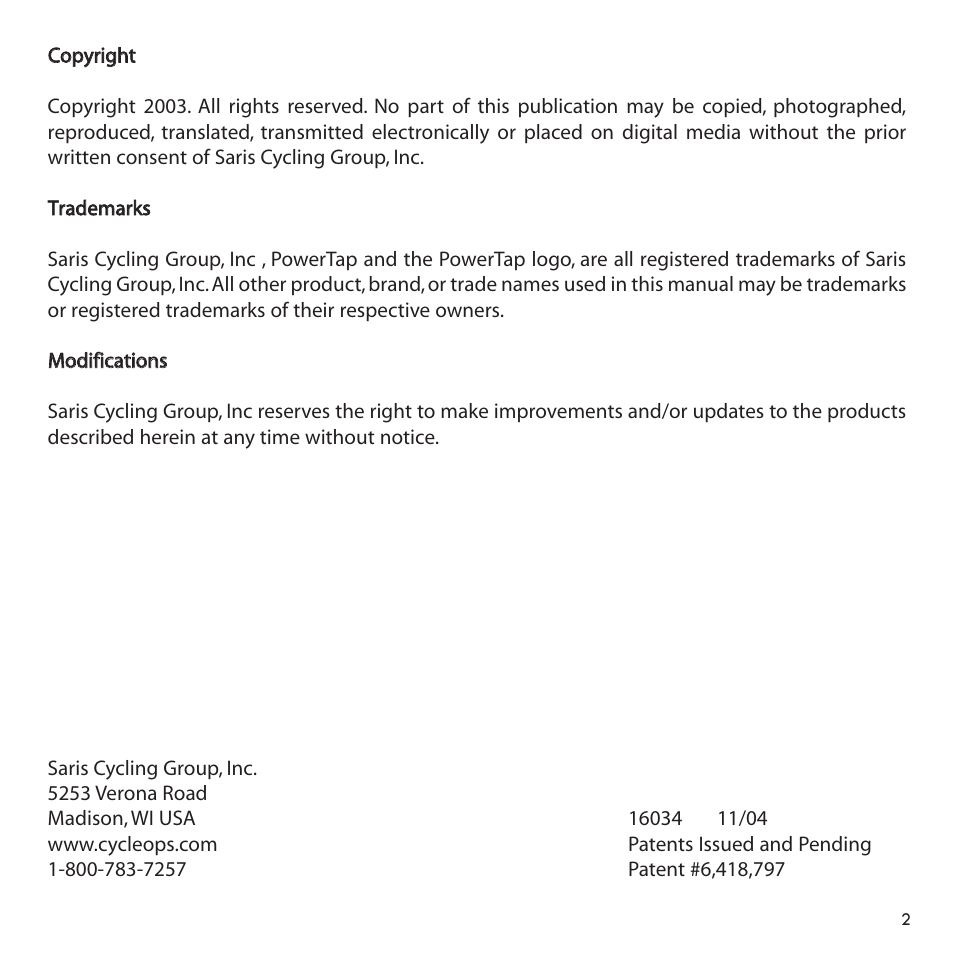 PowerTap SL User Manual | Page 2 / 39