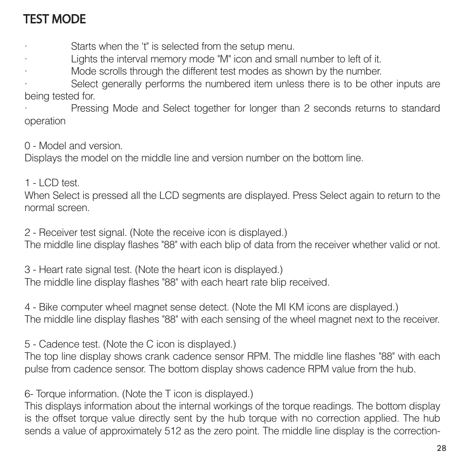 Tte es st t m mo od de e | PowerTap SL User Manual | Page 28 / 39