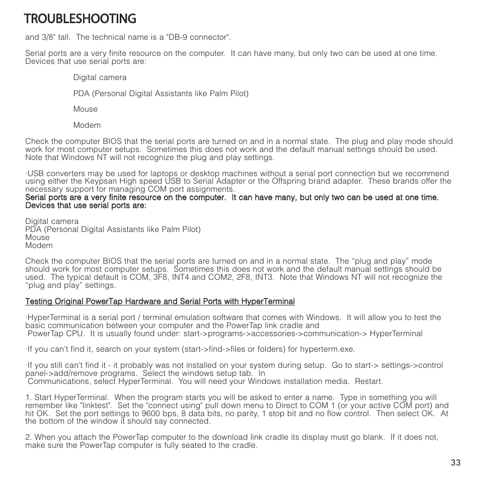 Ttr ro ou ub bl le es sh ho oo ot tiin ng g | PowerTap SL User Manual | Page 33 / 39