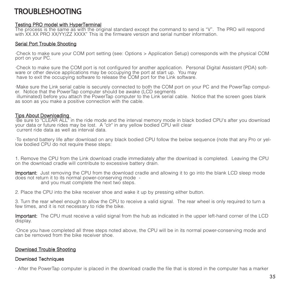 Ttr ro ou ub bl le es sh ho oo ot tiin ng g | PowerTap SL User Manual | Page 35 / 39