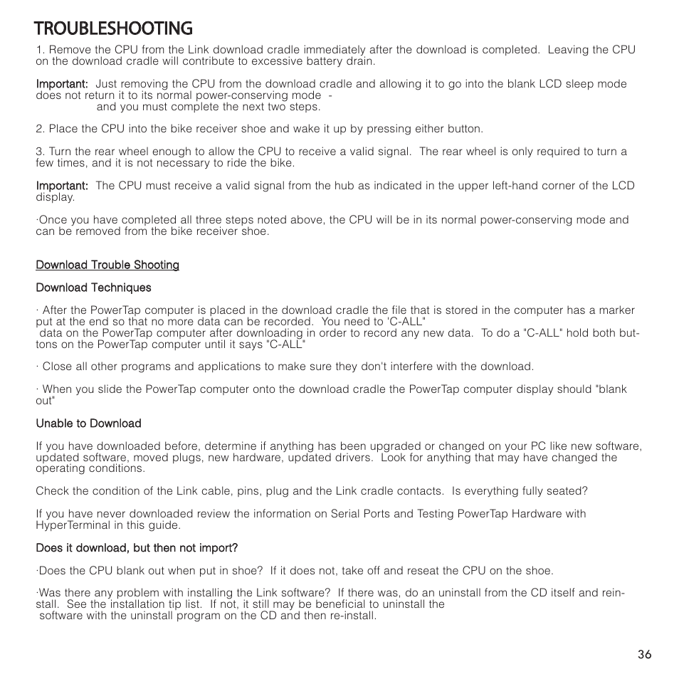 Ttr ro ou ub bl le es sh ho oo ot tiin ng g | PowerTap SL User Manual | Page 36 / 39