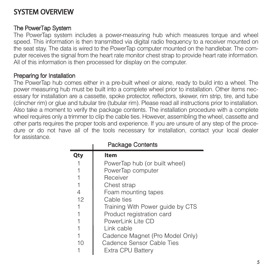 Ssy ys st te em m o ov ve er rv viie ew w | PowerTap SL User Manual | Page 5 / 39