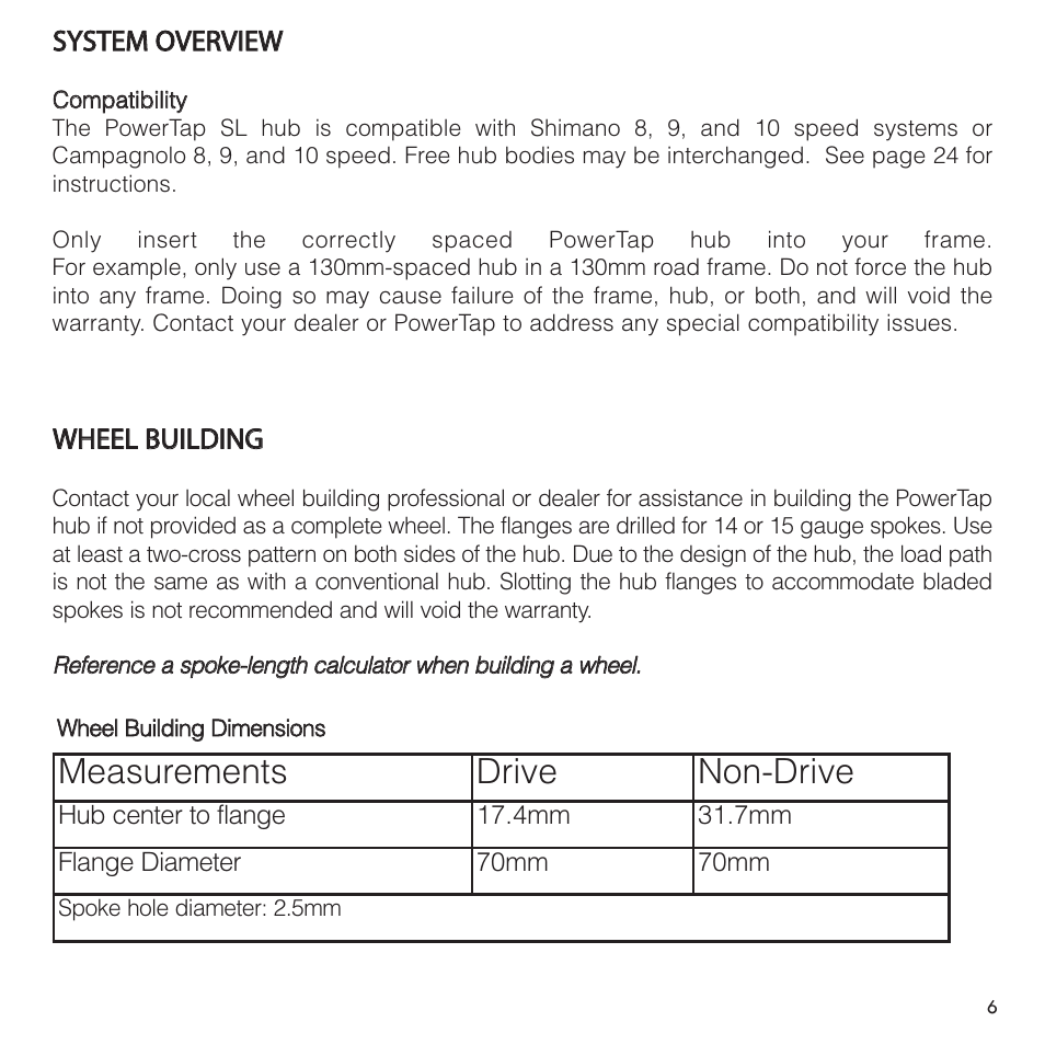 Measurements drive non-drive | PowerTap SL User Manual | Page 6 / 39