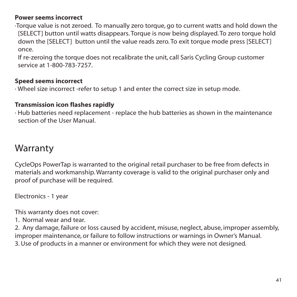 Warranty | PowerTap SLC+ User Guide User Manual | Page 41 / 44