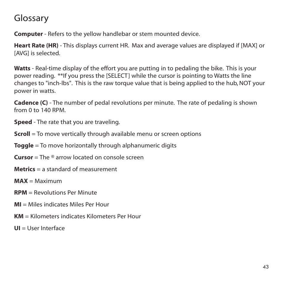 Glossary | PowerTap SLC+ User Guide User Manual | Page 43 / 44