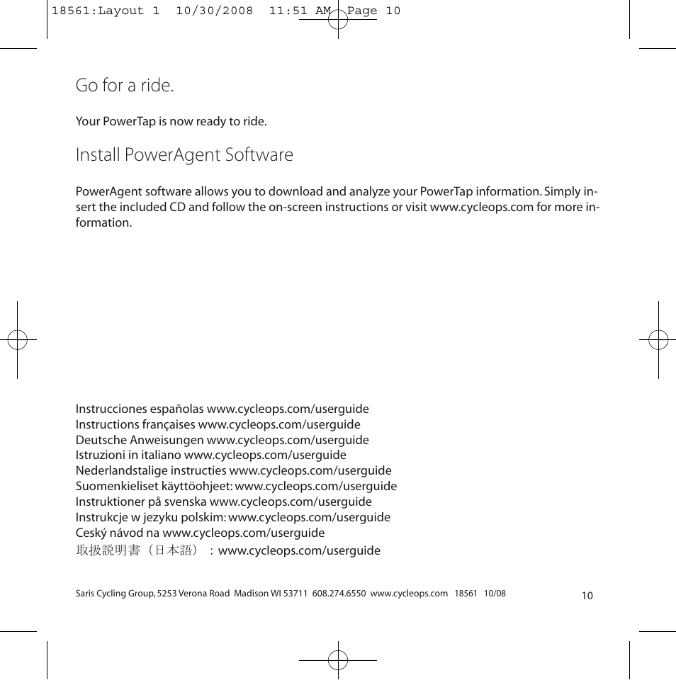 Go for a ride, Install poweragent software | PowerTap SLC+ Quick Start User Manual | Page 10 / 10