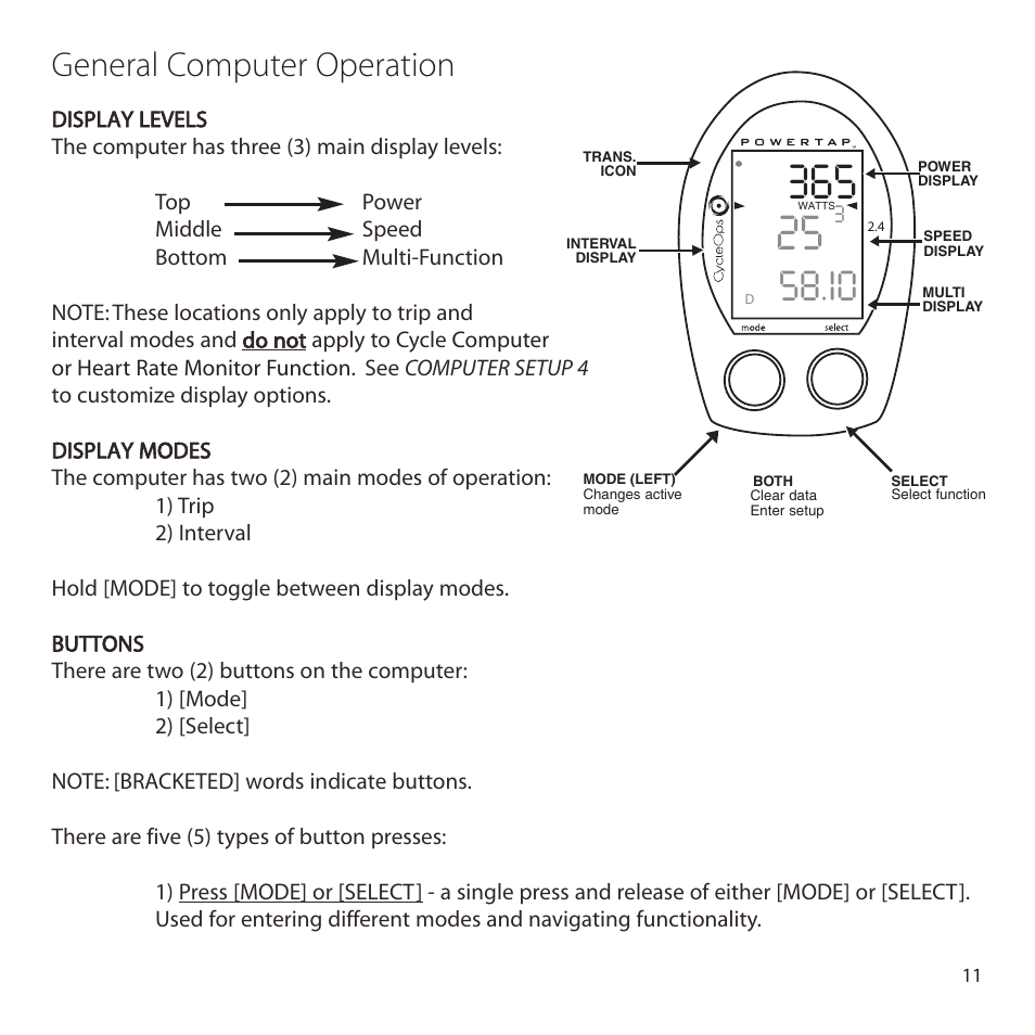 General computer operation | PowerTap SL 2.4 User Manual | Page 11 / 45