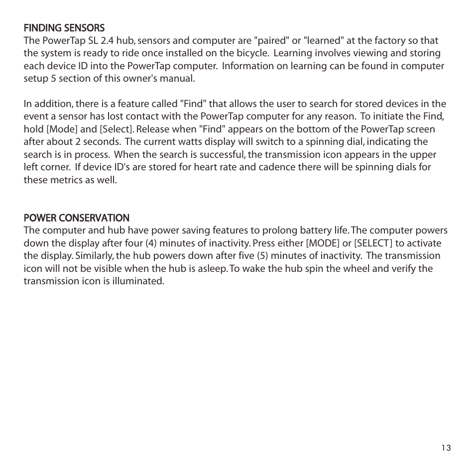 PowerTap SL 2.4 User Manual | Page 13 / 45