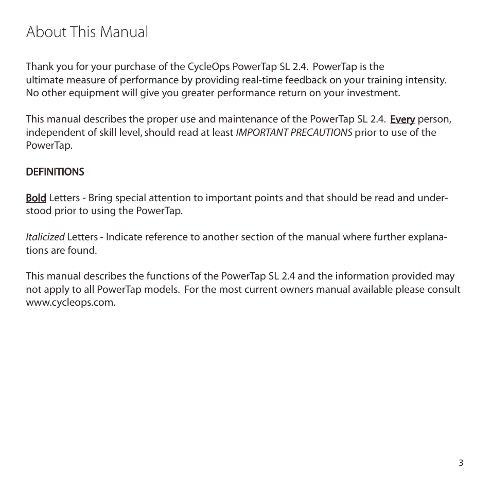 About this manual | PowerTap SL 2.4 User Manual | Page 3 / 45