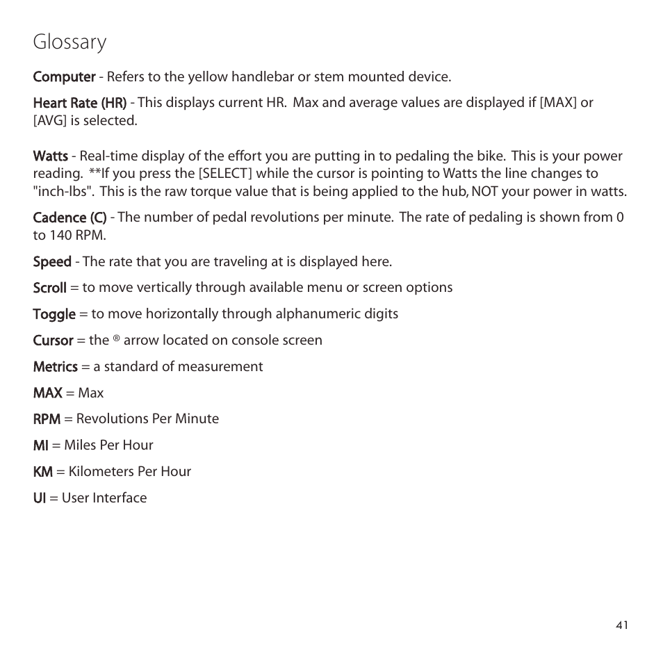 Glossary | PowerTap SL 2.4 User Manual | Page 41 / 45