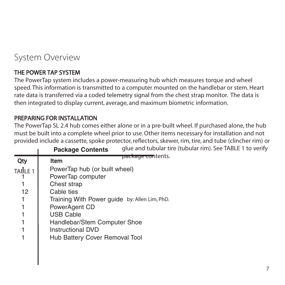 System overview | PowerTap SL 2.4 User Manual | Page 7 / 45