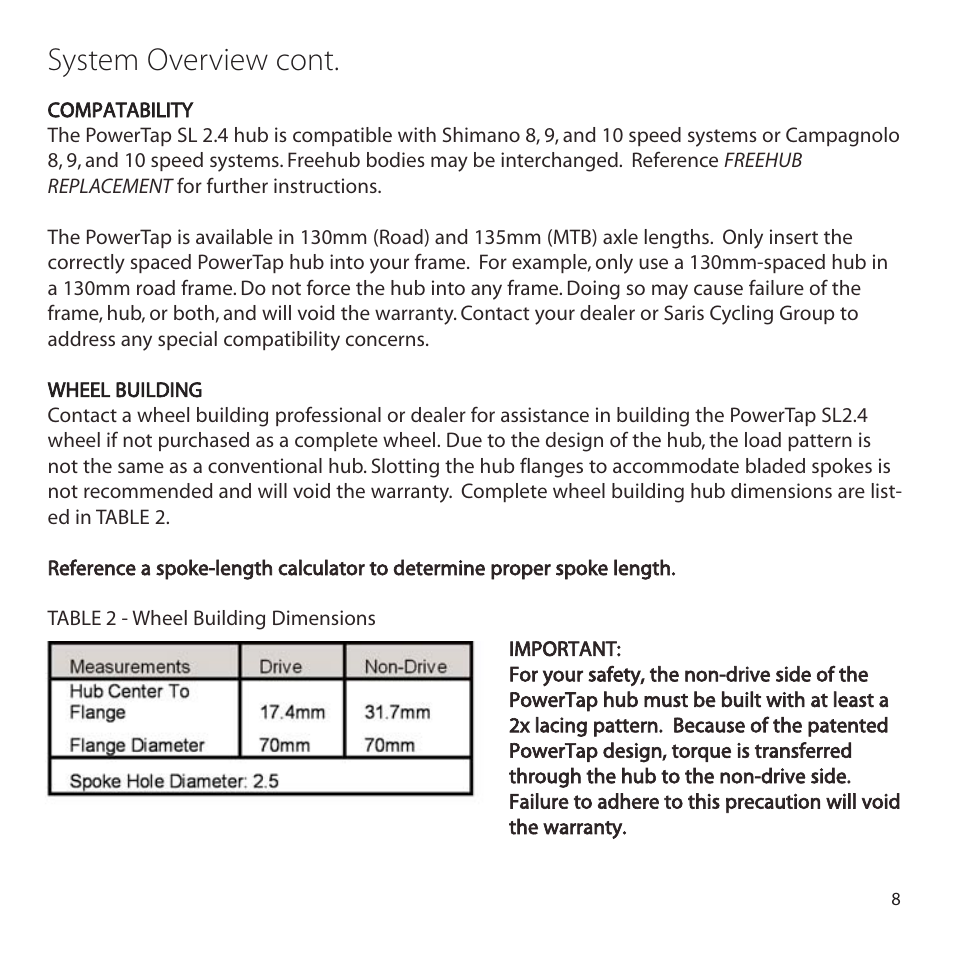 System overview cont | PowerTap SL 2.4 User Manual | Page 8 / 45