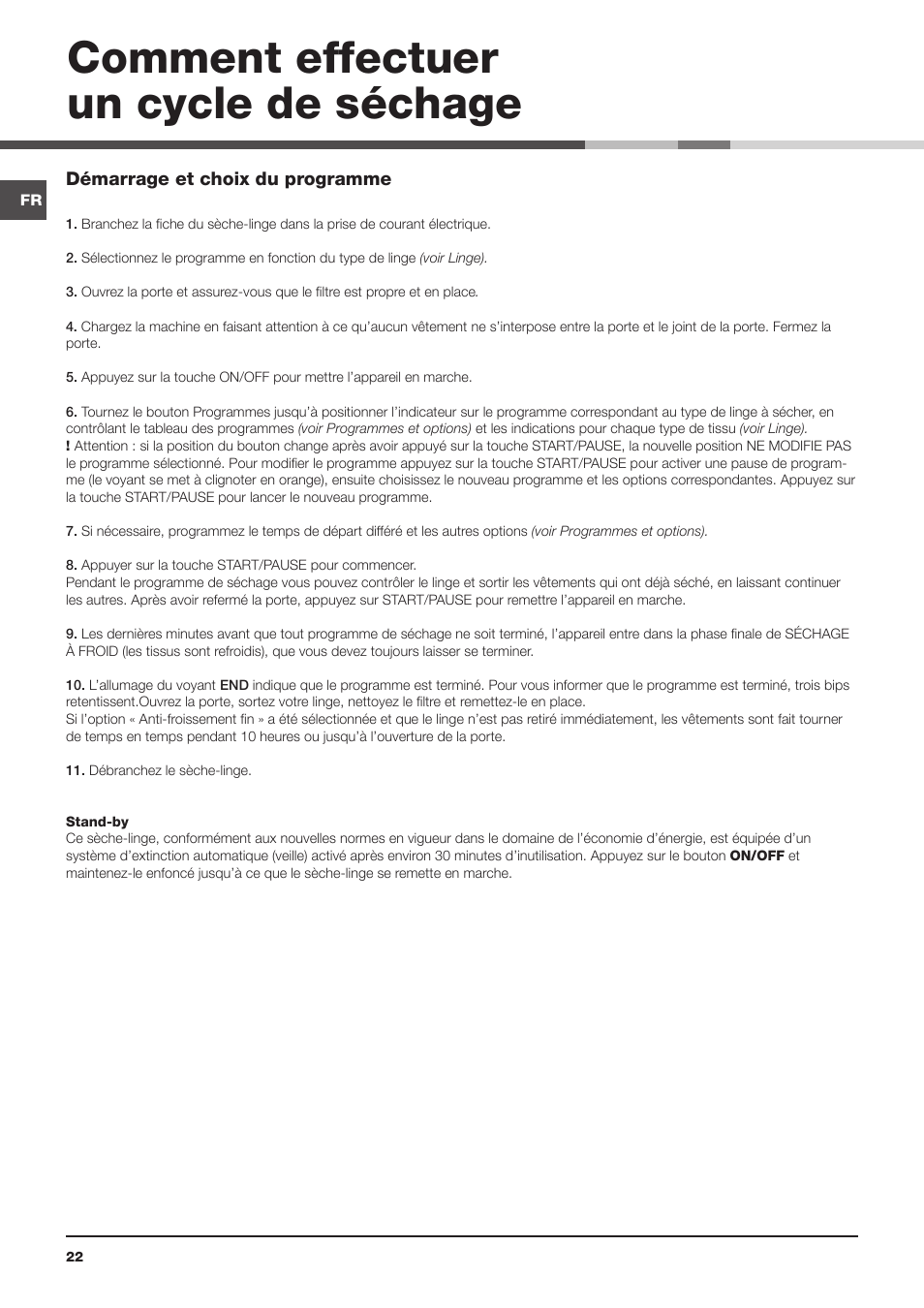 Comment effectuer un cycle de séchage | Indesit IDVA 835 User Manual | Page 22 / 64