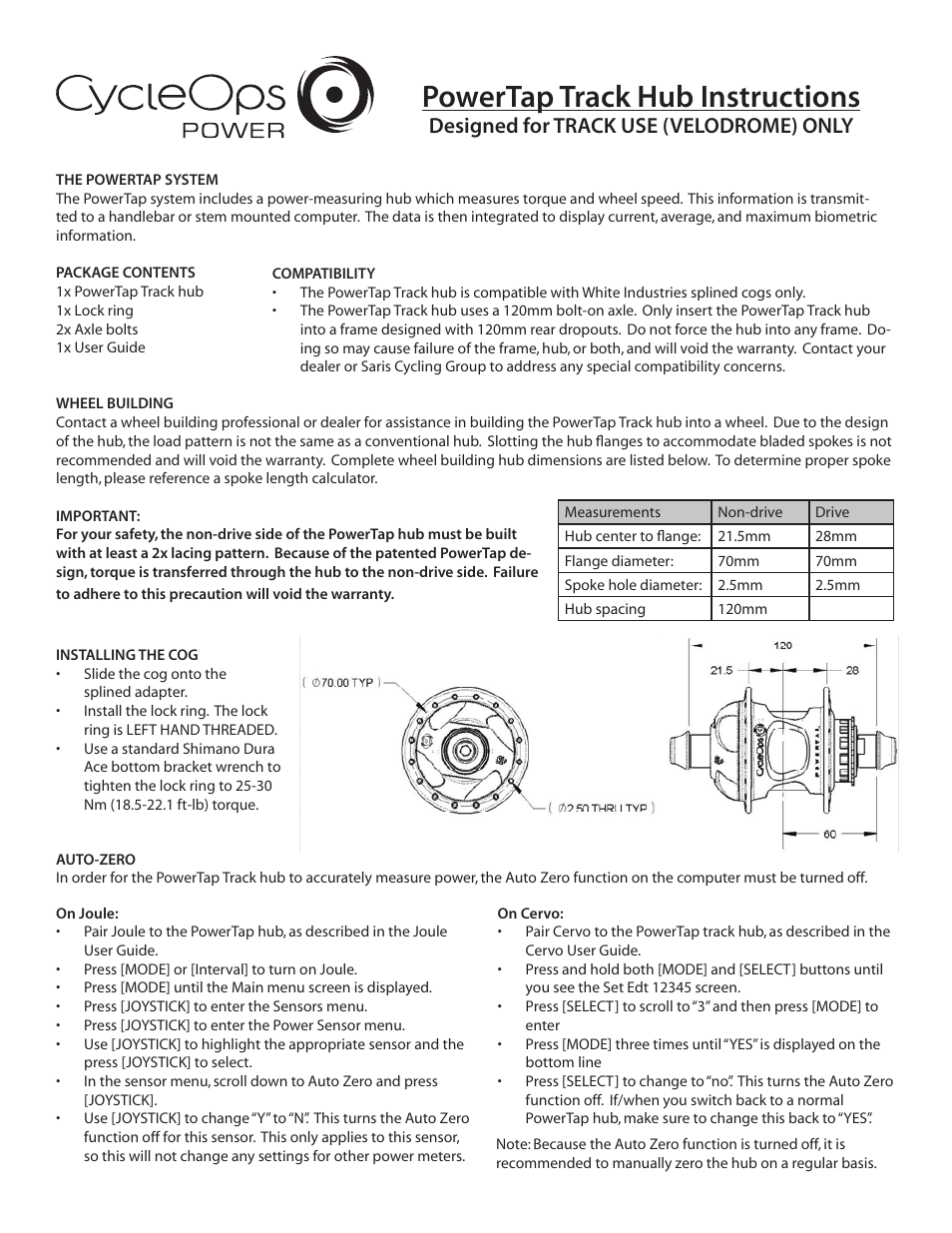 PowerTap SL+ Track Hub User Manual | 3 pages