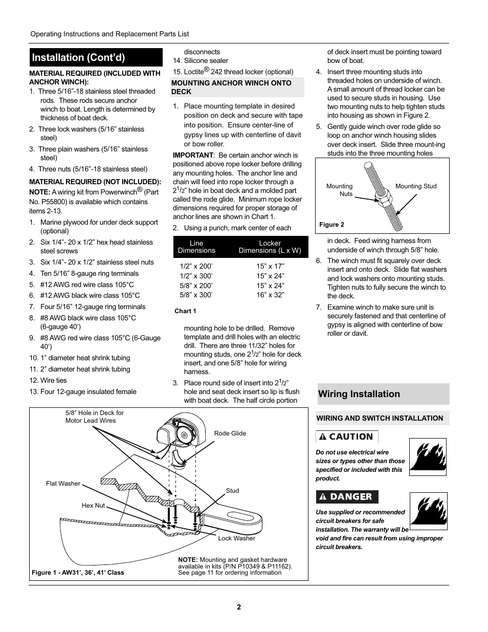 Installation (cont’d), Wiring installation | Powerwinch Class 46' User Manual | Page 2 / 13