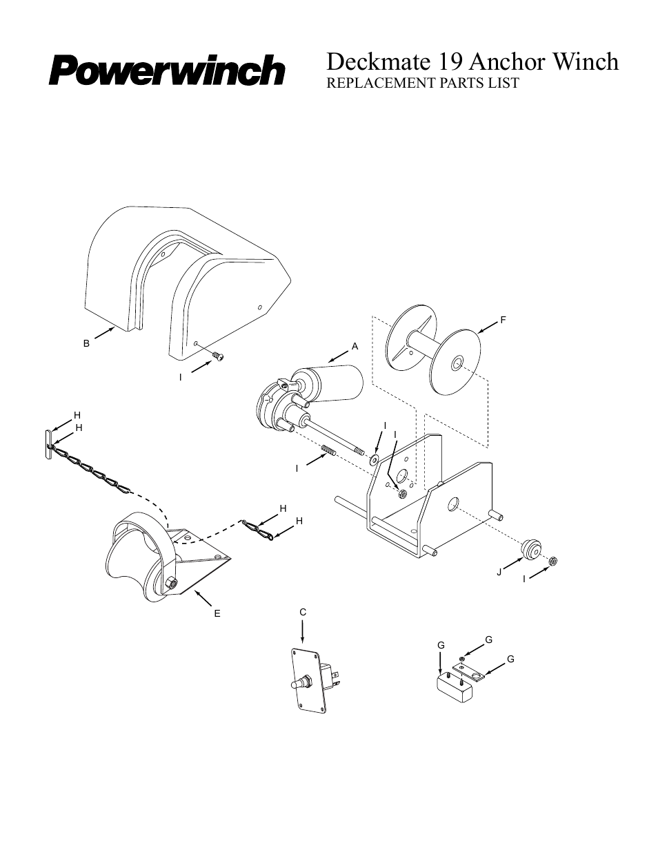 Deckmate 19 anchor winch, Replacement parts list | Powerwinch Deck Mate 19 User Manual | Page 6 / 8