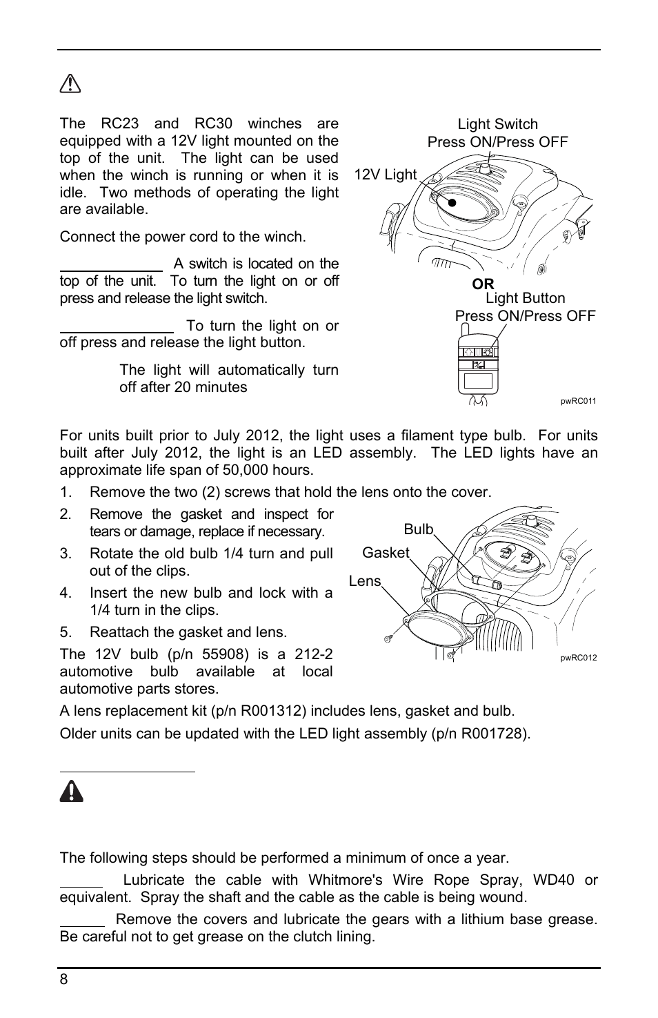 Warning, Caution | Powerwinch RC 30 User Manual | Page 10 / 20