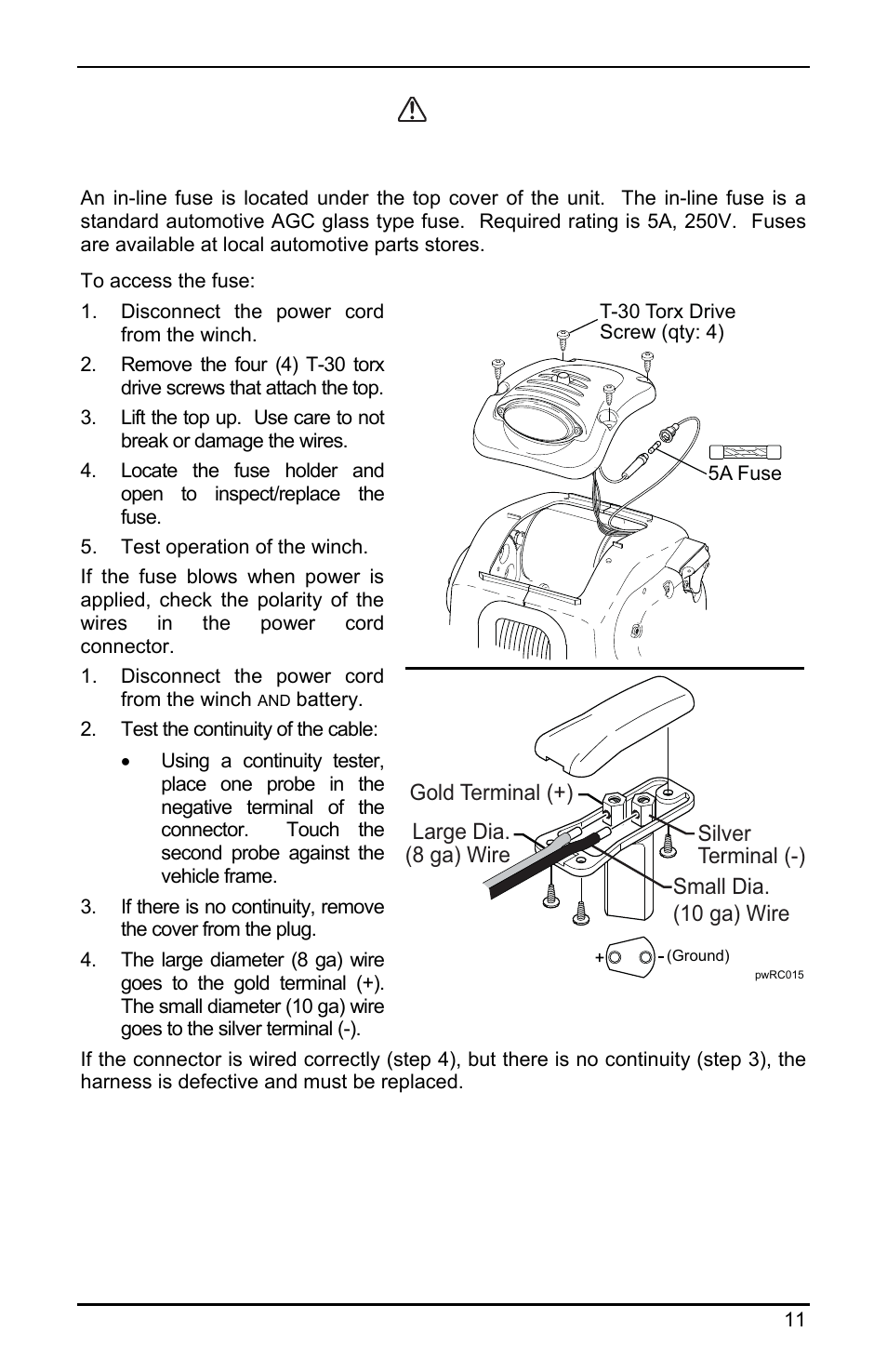 Caution | Powerwinch RC 30 User Manual | Page 13 / 20