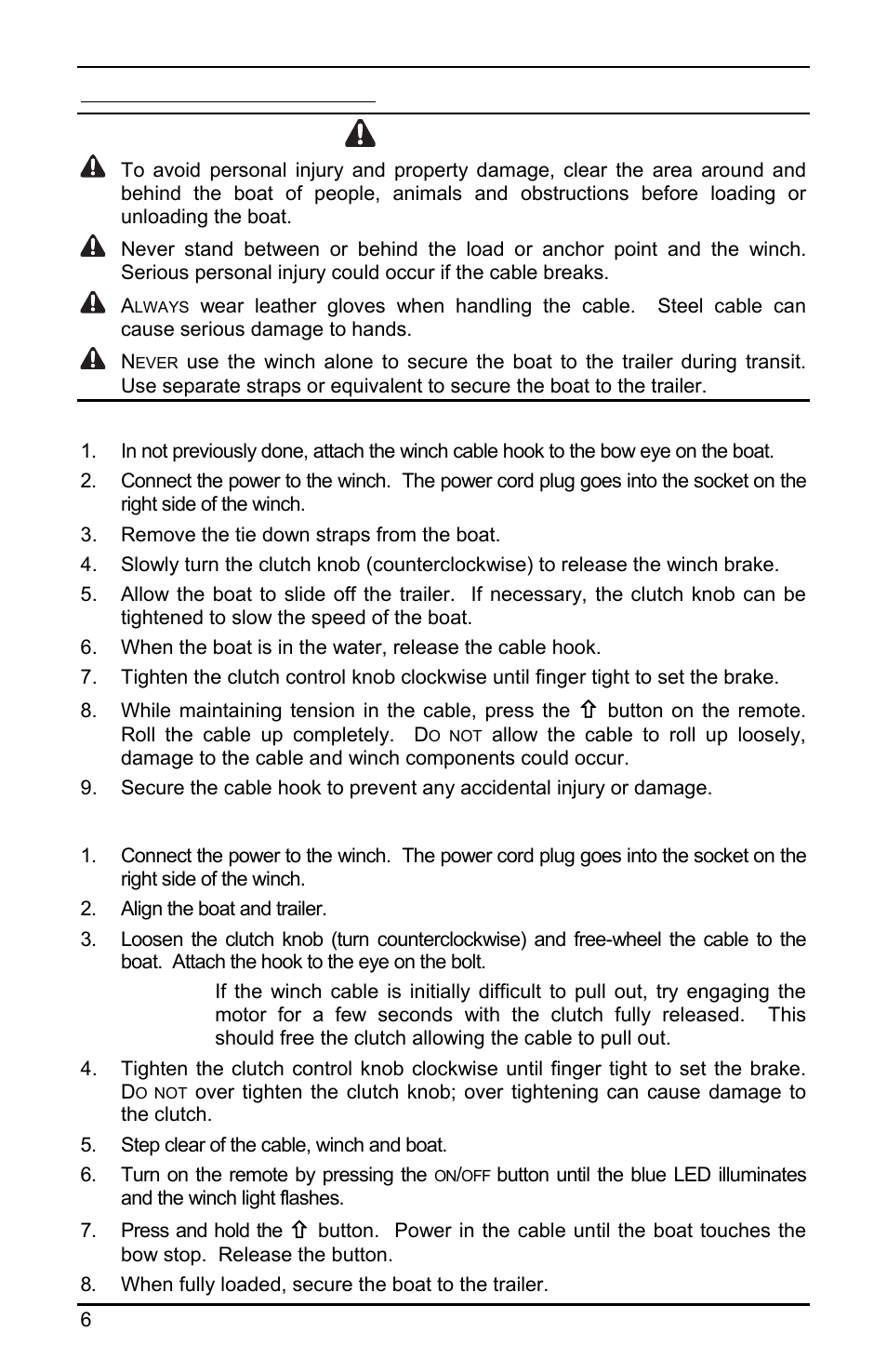 Warnings | Powerwinch RC 30 User Manual | Page 8 / 20