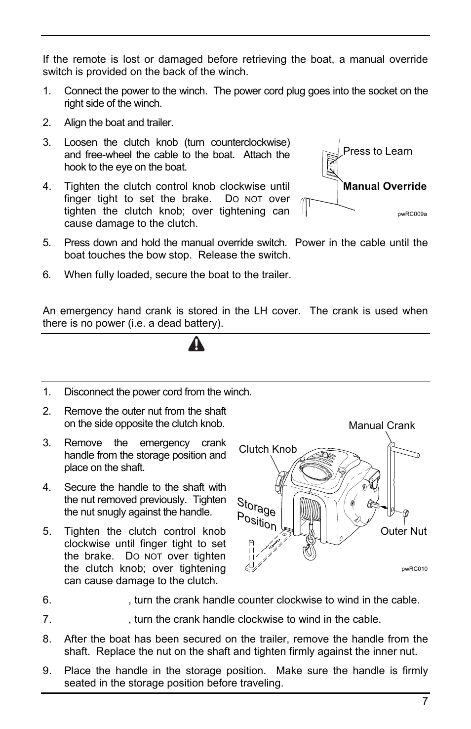 Warning | Powerwinch RC 30 User Manual | Page 9 / 20