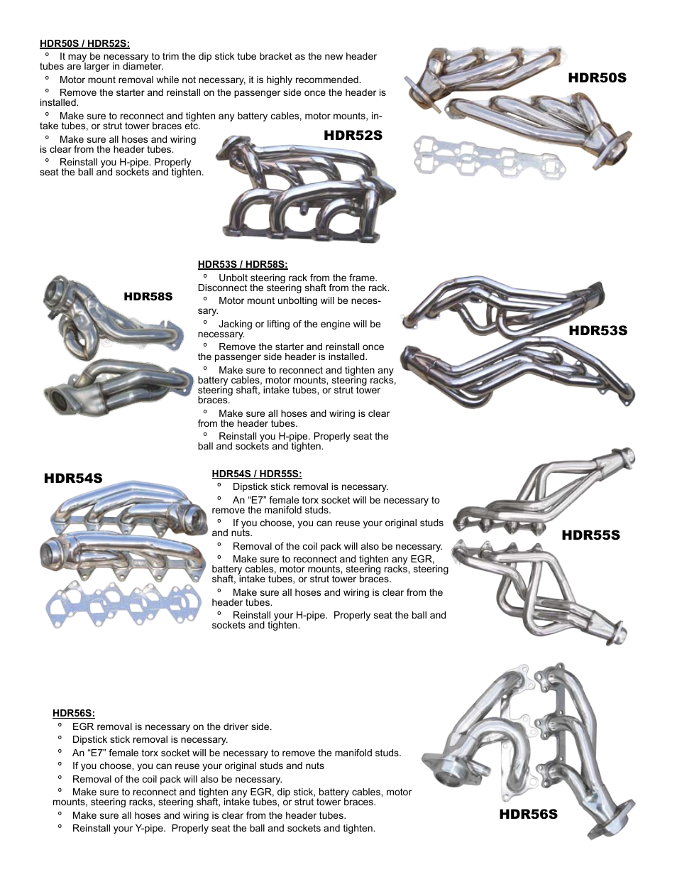 Hdr55s hdr56s | Pypes Performance Exhaust HDR58S User Manual | Page 2 / 2