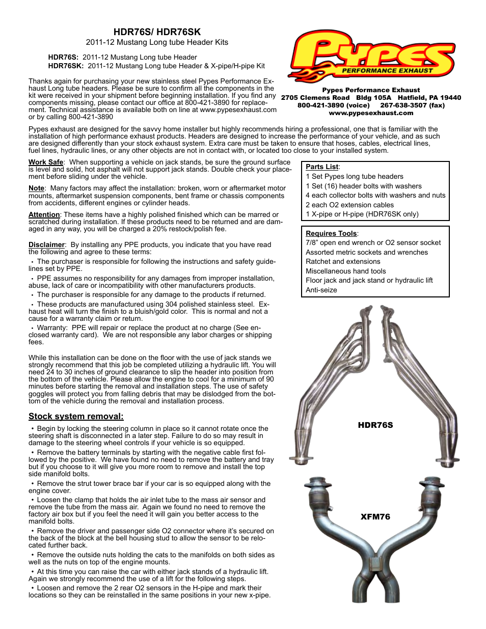 Pypes Performance Exhaust HDR76SK User Manual | 2 pages