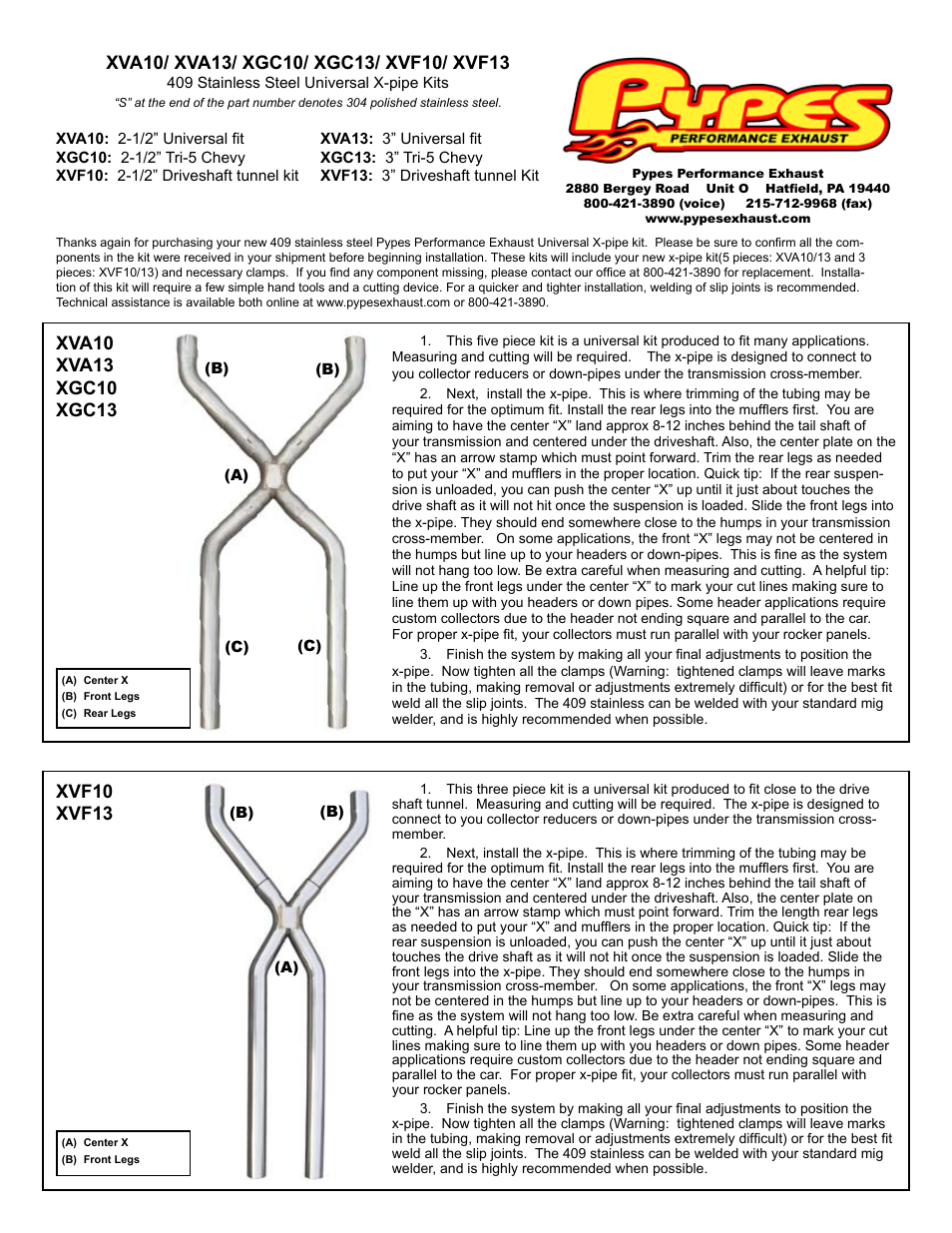 Pypes Performance Exhaust XVF10 User Manual | 1 page