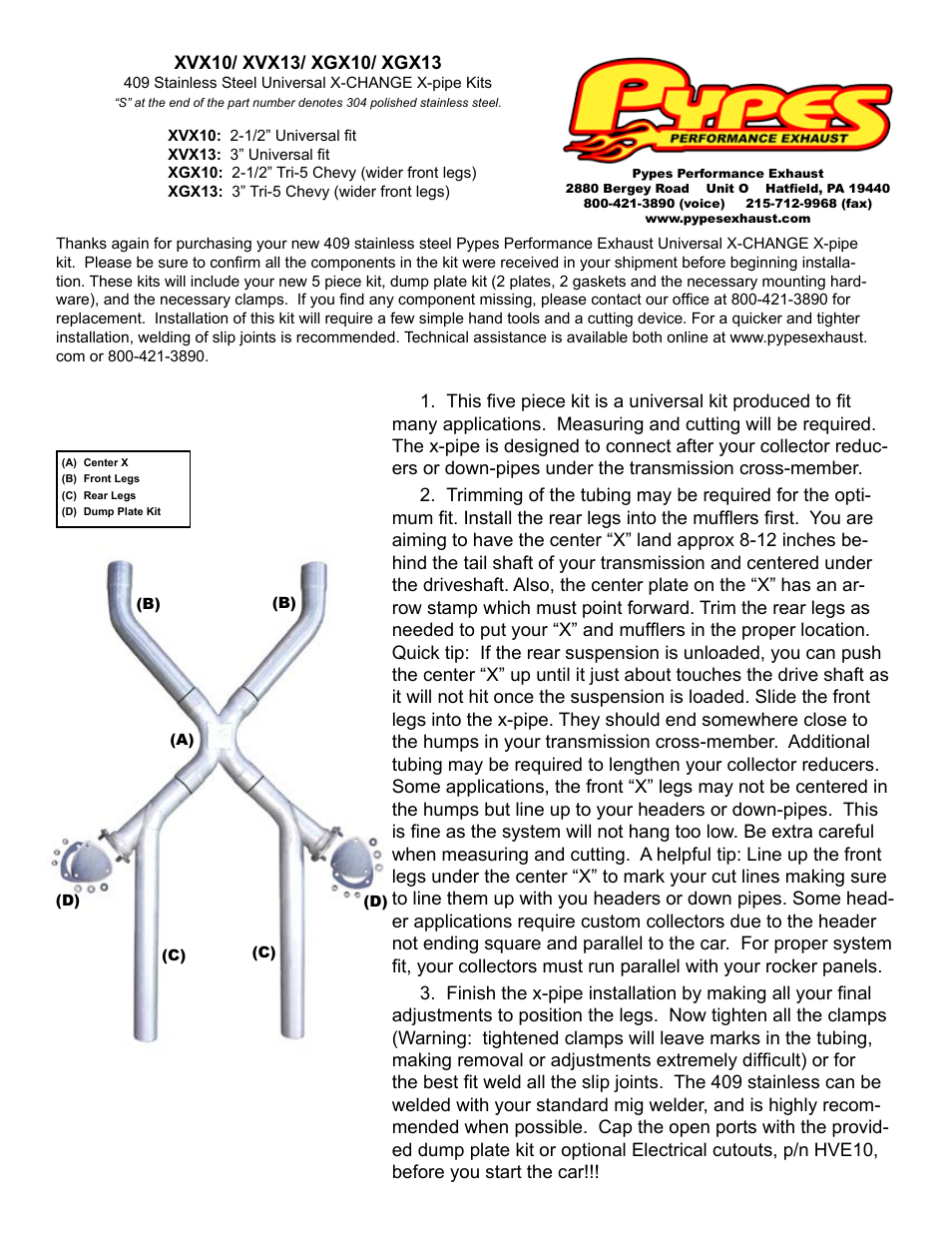 Pypes Performance Exhaust XGX10 User Manual | 1 page