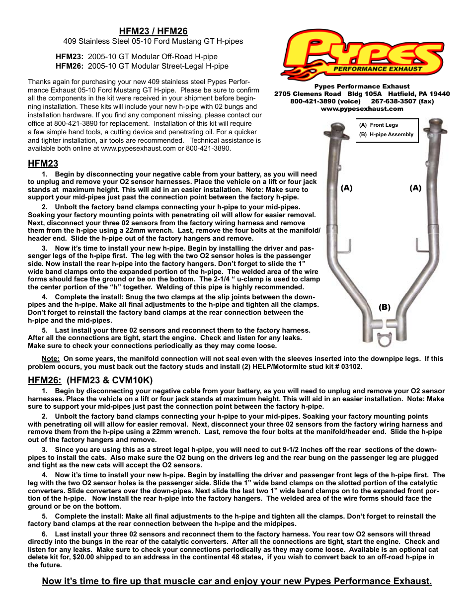 Pypes Performance Exhaust HFM26 User Manual | 1 page