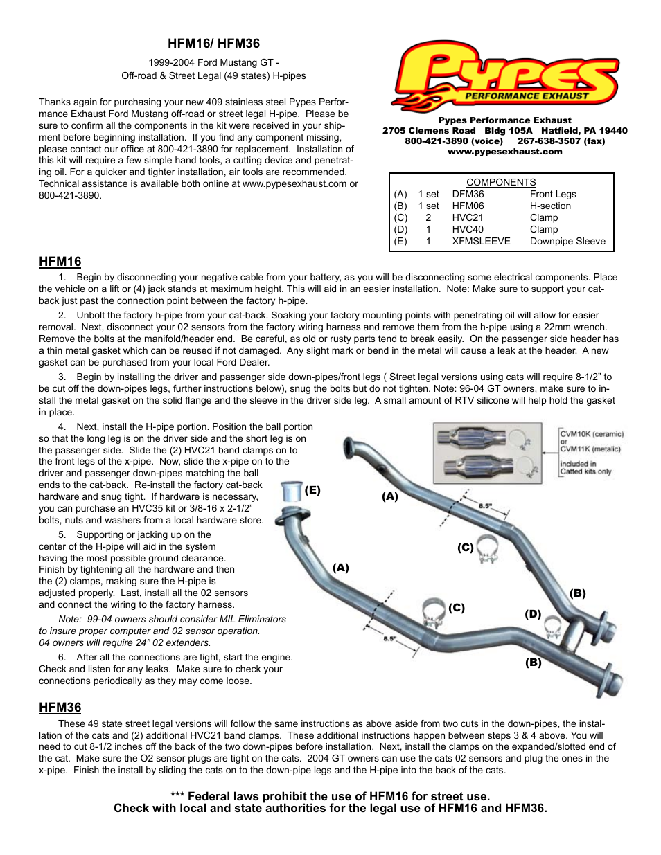 Pypes Performance Exhaust HFM36 User Manual | 1 page