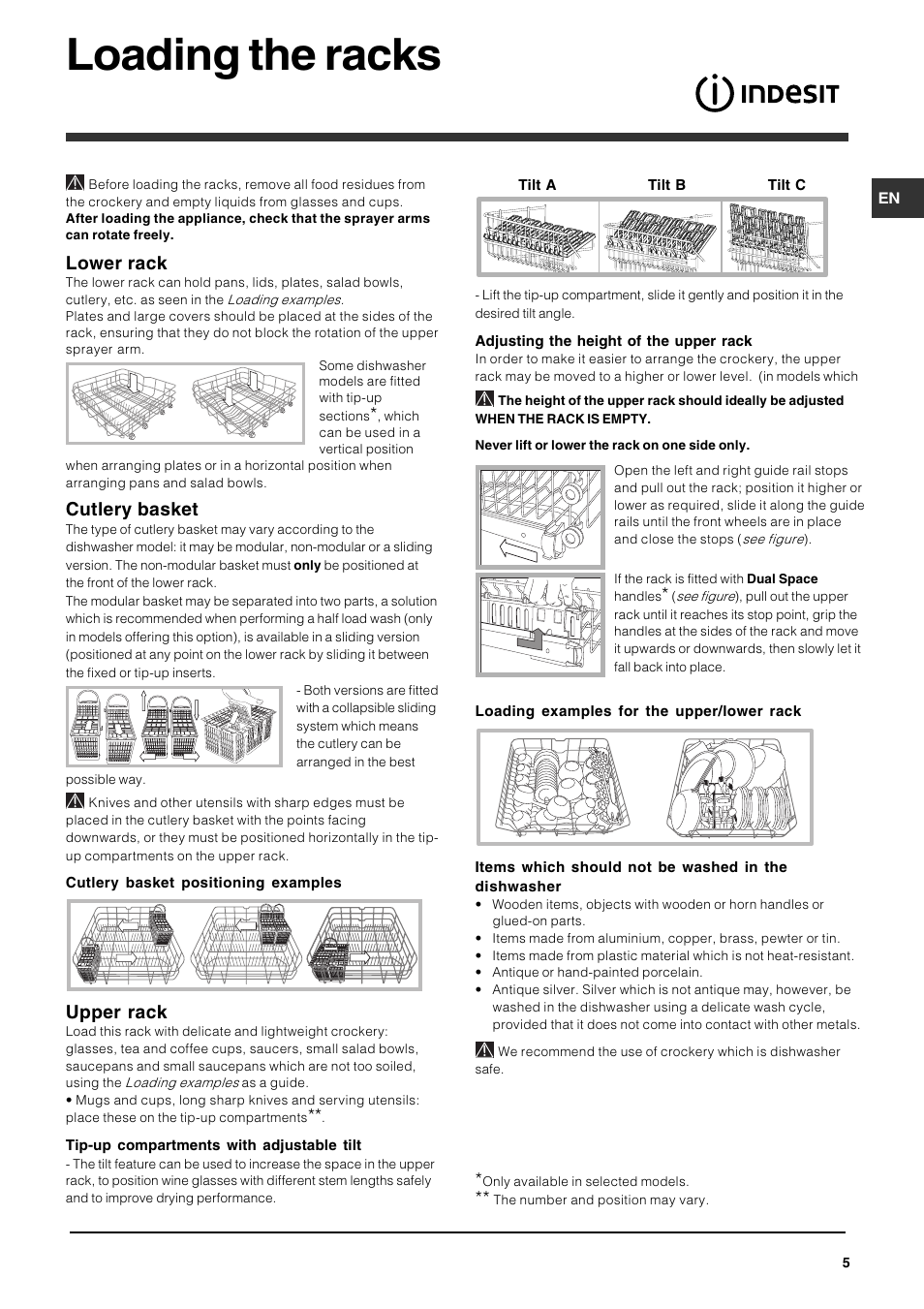Loading the racks, Lower rack, Cutlery basket | Upper rack | Indesit DFP 5731 NX User Manual | Page 5 / 84