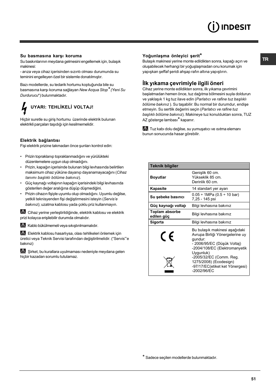 Ýlk yýkama çevrimiyle ilgili öneri | Indesit DFP 5731 NX User Manual | Page 51 / 84