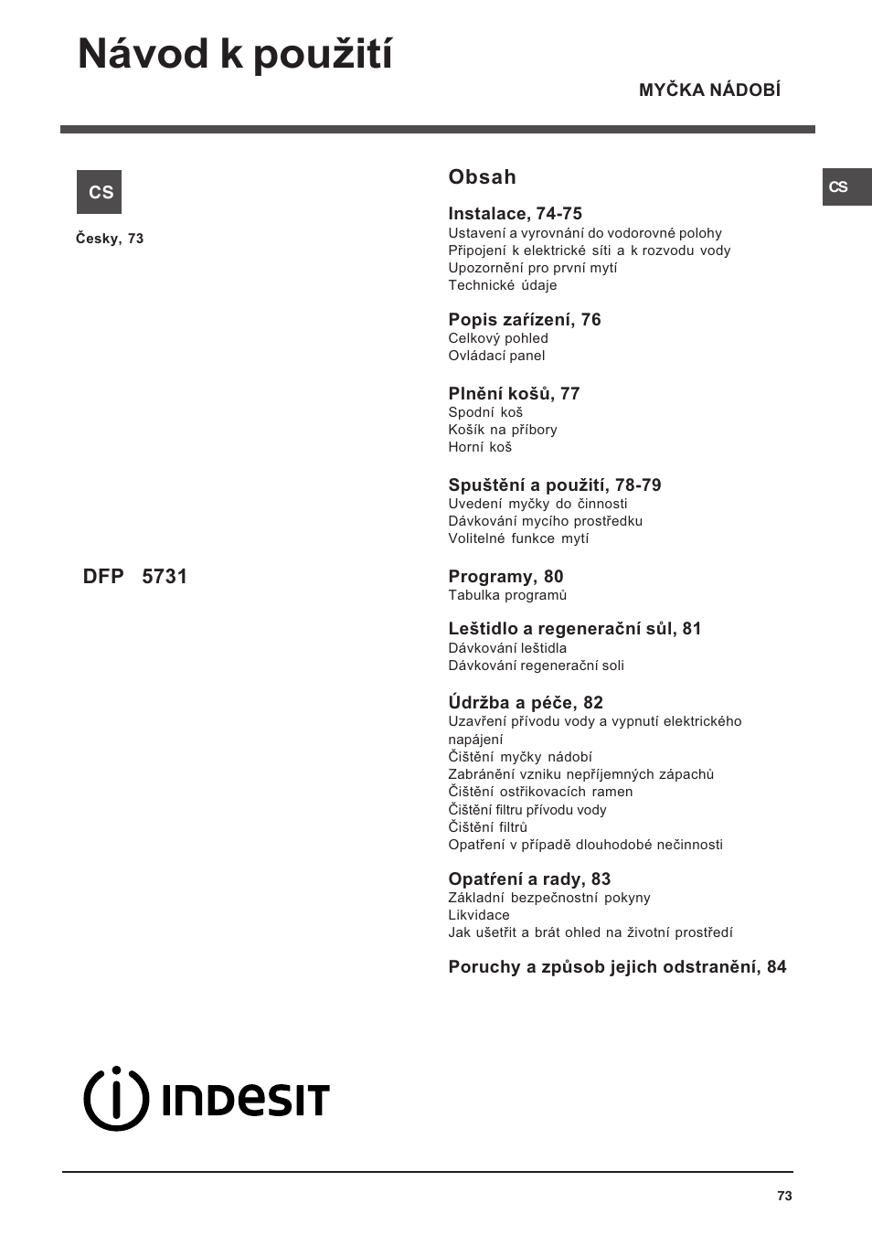 Indesit DFP 5731 NX User Manual | Page 73 / 84