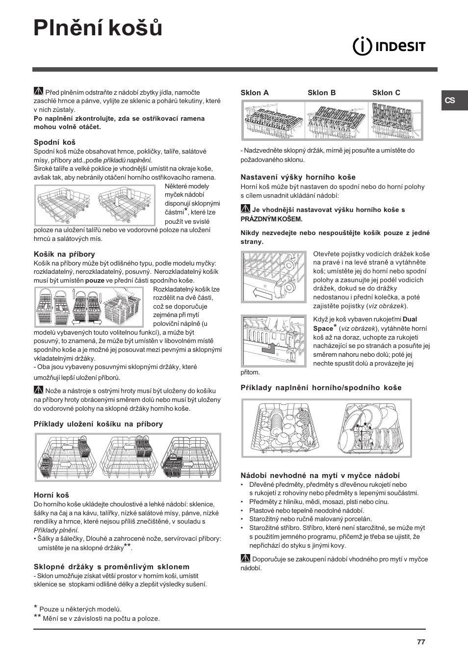 Plnìní koù | Indesit DFP 5731 NX User Manual | Page 77 / 84