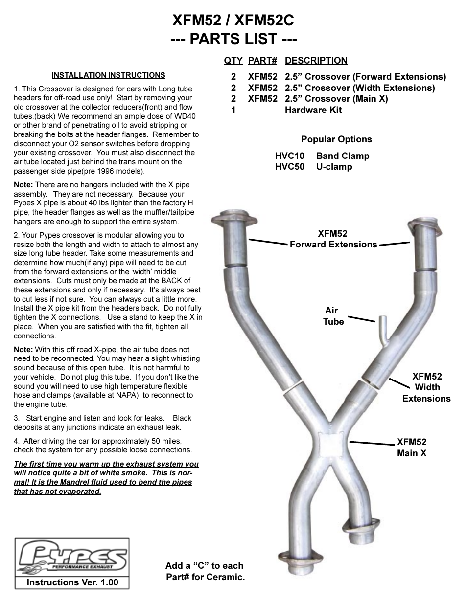 Pypes Performance Exhaust XFM52 User Manual | 1 page